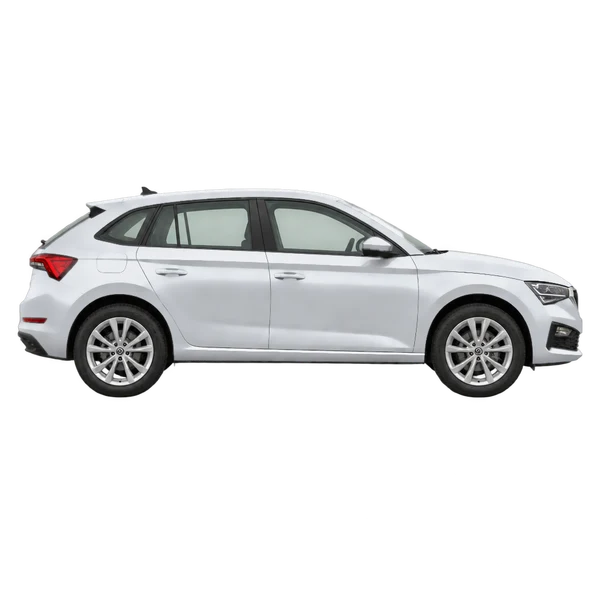 silver 2024 Skoda Scala side (facing right) view