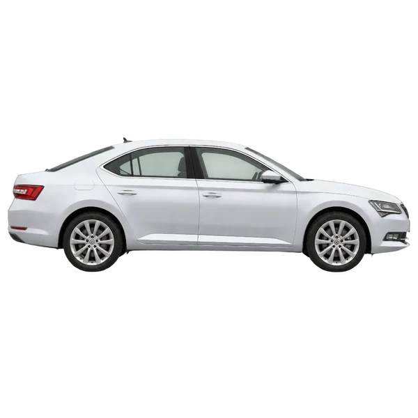silver 2018 Skoda Superb side (facing right) view