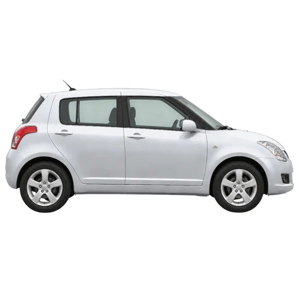 silver 2010 Suzuki Swift side (facing right) view