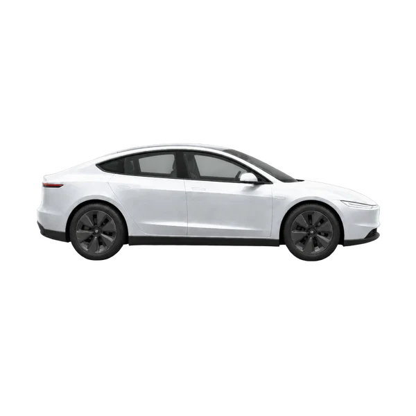 silver 2026 Tesla Cybercab side (facing right) view