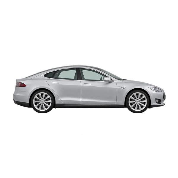 silver 2020 Tesla Model S side (facing right) view