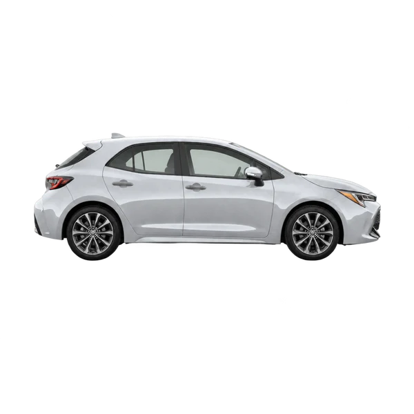 silver 2023 Toyota Corolla Hatchback side (facing right) view