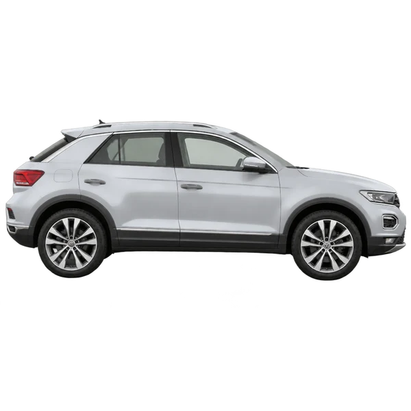 silver 2019 Volkswagen T-ROC side (facing right) view