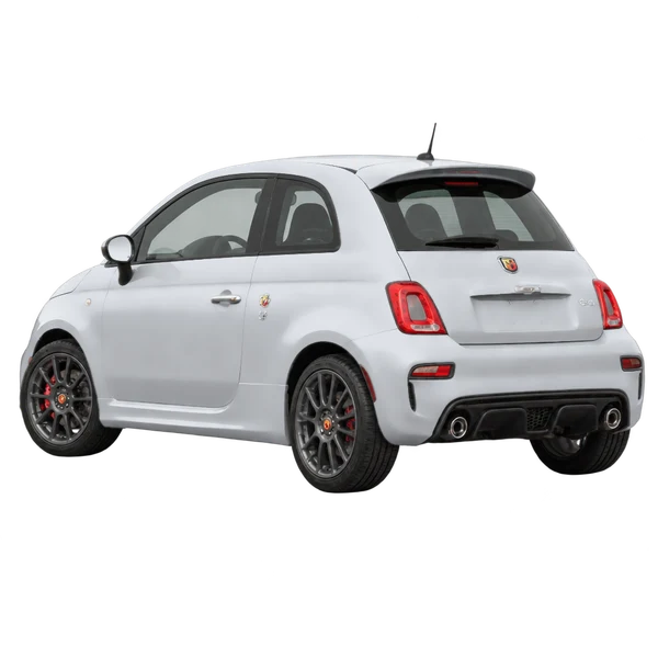2020 Abarth 500 in Silber, Ansicht: Dreiviertelansicht von hinten (nach links gerichtet)