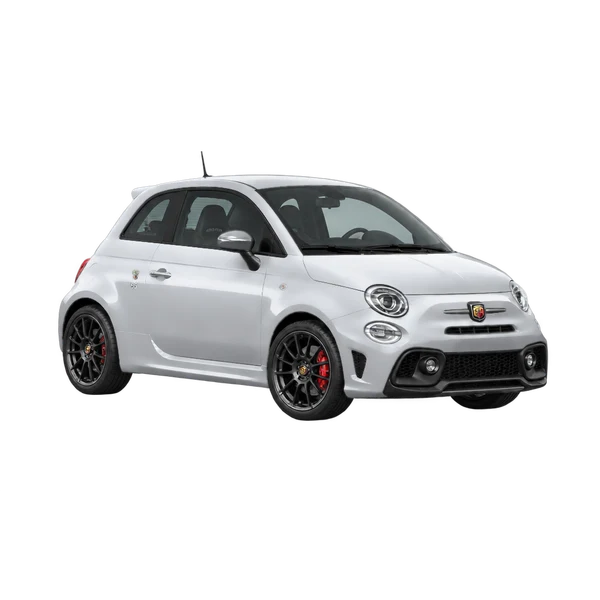2024 Abarth 500 in Silber, Ansicht: Dreiviertelansicht vorne (nach rechts)