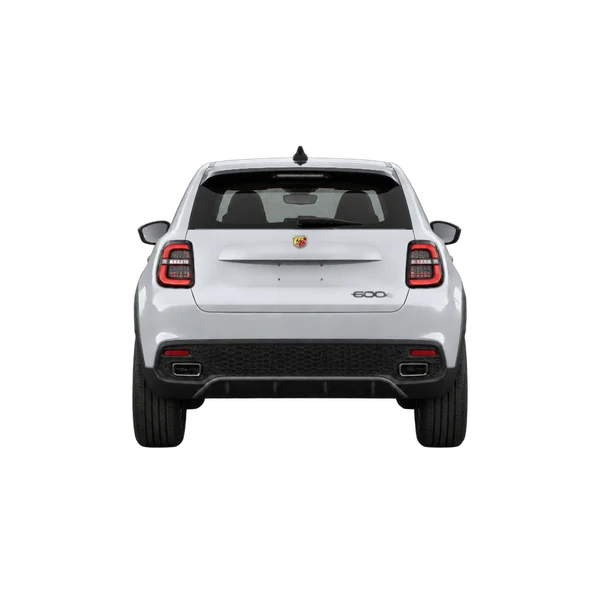 silver 2026 Abarth 600E rear view