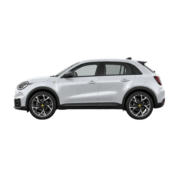 silver 2026 Abarth 600E side (facing left) view