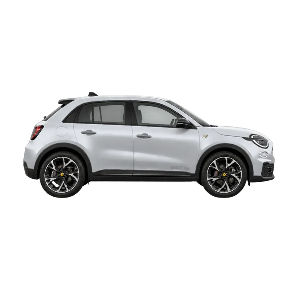 silver 2026 Abarth 600E side (facing right) view
