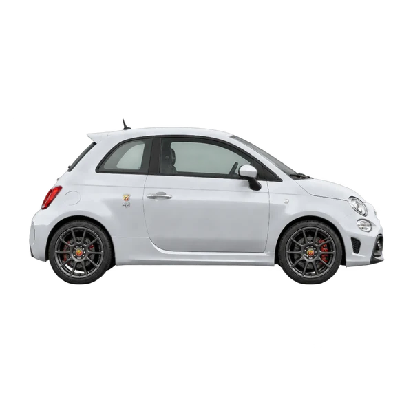 Abarth 695 2024 باللون فضي، منظر منظر جانبي (باتجاه اليمين)