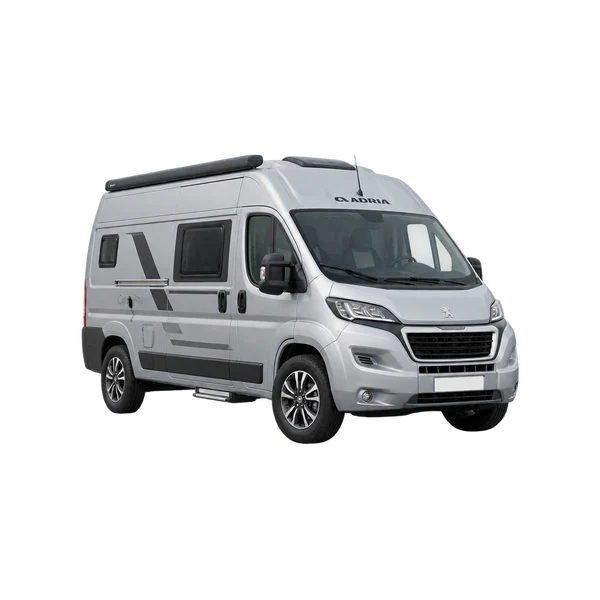 2022 Adria Compact SC in Silber, Ansicht: Dreiviertelansicht vorne (nach links gerichtet)