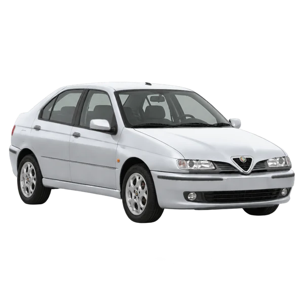 Alfa Romeo 146 2000 prata, vista dianteira em três quartos (voltada para a esquerda)