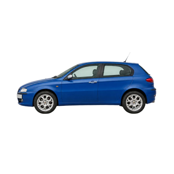 Alfa Romeo 147 2000 باللون أزرق، منظر جانبي (متجه إلى اليسار)