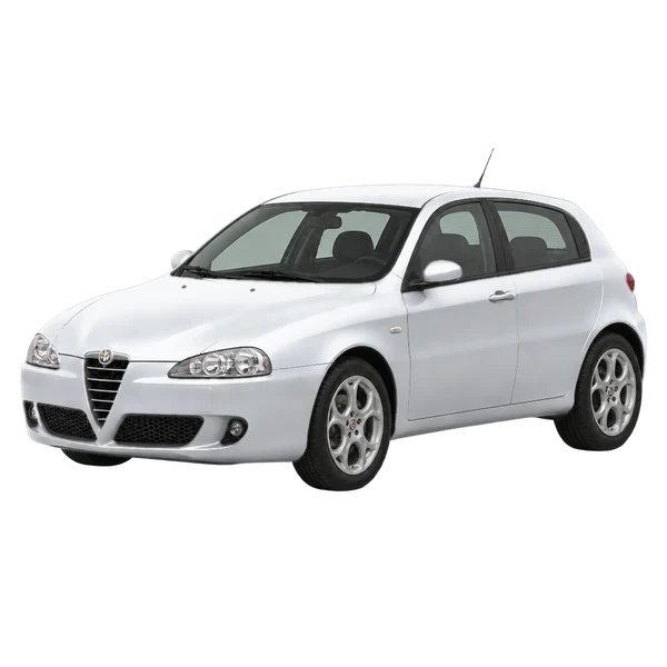 Alfa Romeo 147 2002 prata, vista dianteira em três quartos (voltada para a esquerda)