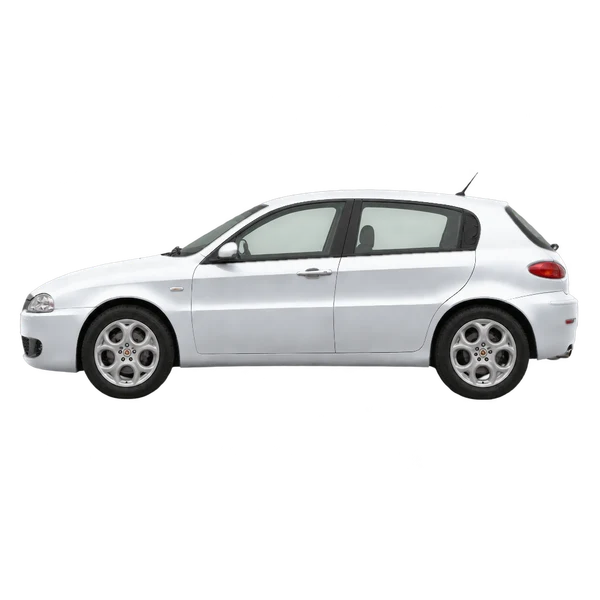 Alfa Romeo 147 2002 prata, vista lateral (voltada para a esquerda)