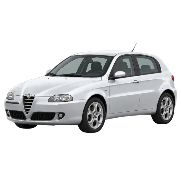 Alfa Romeo 147 2004 prata, vista dianteira em três quartos (voltada para a esquerda)