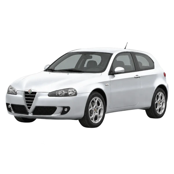 Alfa Romeo 147 2007 prata, vista dianteira em três quartos (voltada para a esquerda)