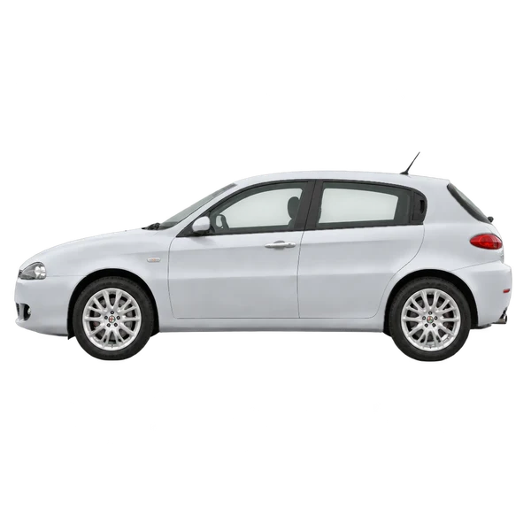 Alfa Romeo 147 2010 باللون فضي، منظر جانبي (متجه إلى اليسار)