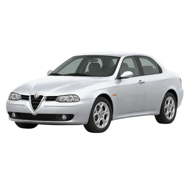 Alfa Romeo 156 2000 argent, vue trois-quarts avant (orienté vers la gauche)