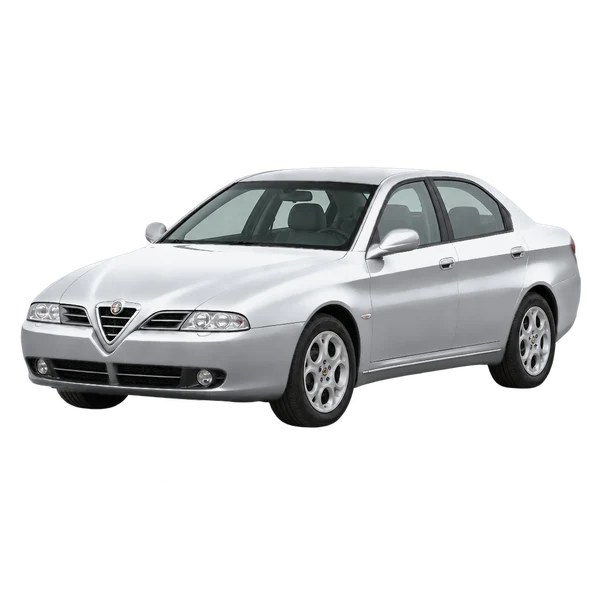 Alfa Romeo 166 2000 prata, vista dianteira em três quartos (voltada para a esquerda)