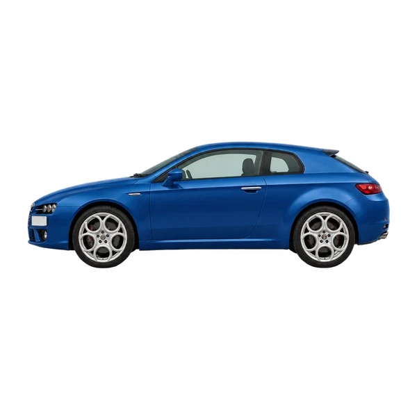 Alfa Romeo Brera 2006 باللون أزرق، منظر جانبي (متجه إلى اليسار)