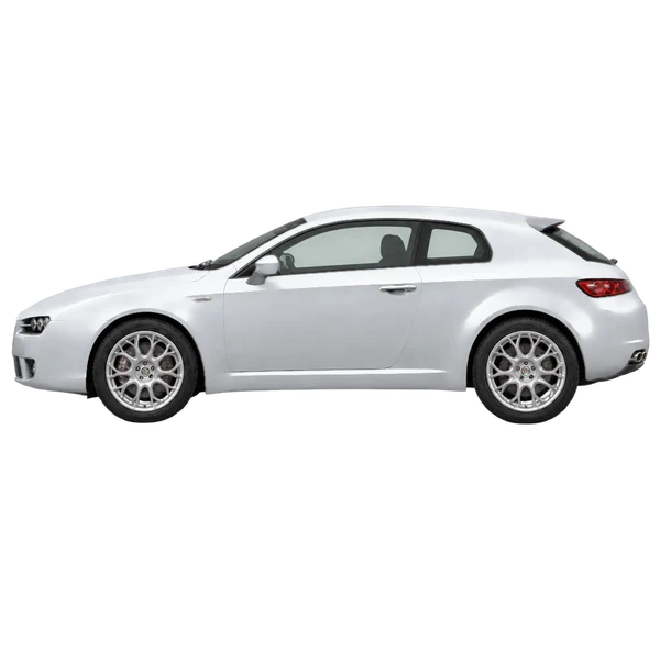 Alfa Romeo Brera 2007 باللون فضي، منظر جانبي (متجه إلى اليسار)
