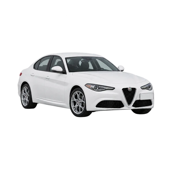 2016 Alfa Romeo Giulia in weiß, Ansicht: Dreiviertelansicht vorne (nach links gerichtet)
