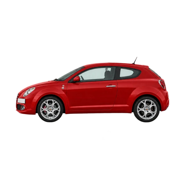 Alfa Romeo Mito 2008 باللون أحمر، منظر جانبي (متجه إلى اليسار)