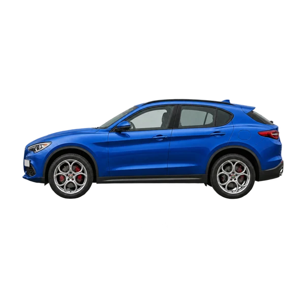 2017 Alfa Romeo Stelvio in blau, Ansicht: Seite (nach links gerichtet)