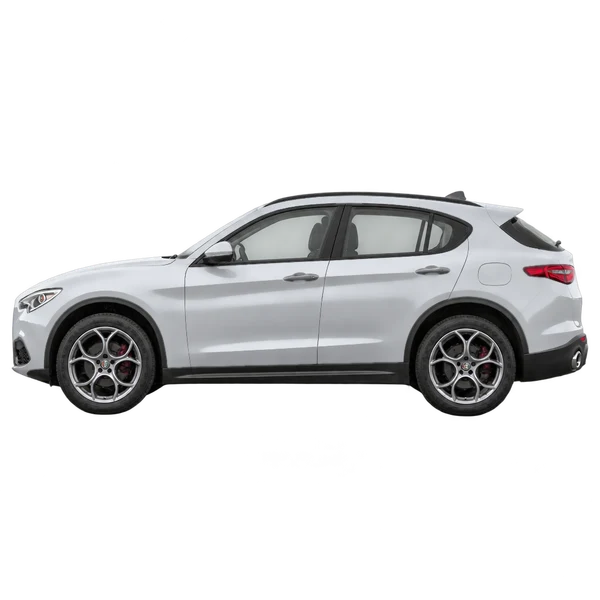 2018 Alfa Romeo Stelvio in Silber, Ansicht: Seite (nach links gerichtet)