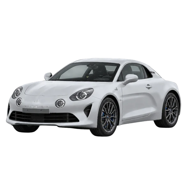 Alpine A110 2023 باللون فضي، منظر منظر أمامي بزاوية ثلاثة أرباع (متجه لليسار)