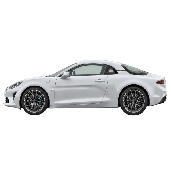 Alpine A110 2023 argent, vue côté (vers la gauche)