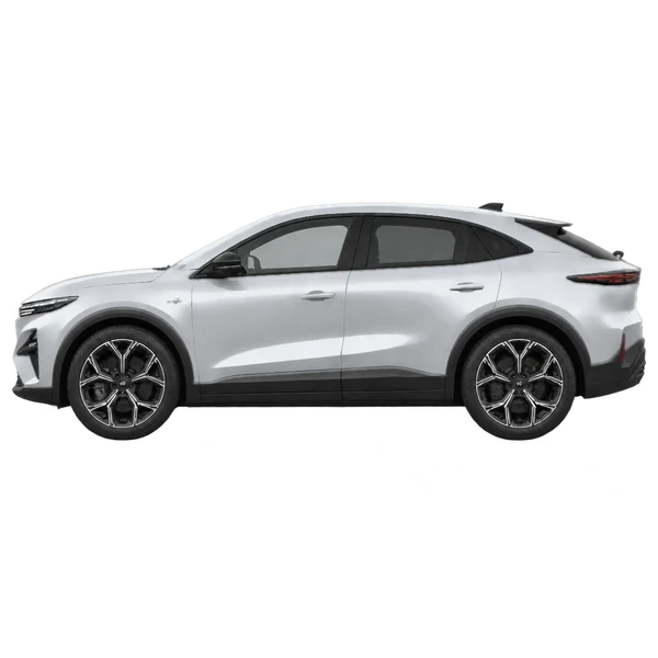 Alpine A390 2026 باللون فضي، منظر جانبي (متجه إلى اليسار)