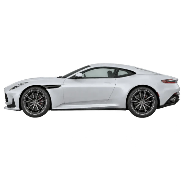 Aston Martin DB12 2024 argent, vue côté (vers la gauche)