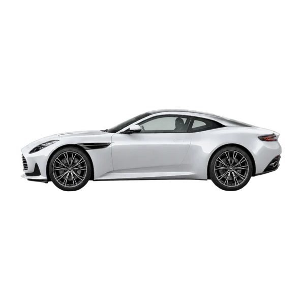Aston Martin DB12 2025 prata, vista lateral (voltada para a esquerda)