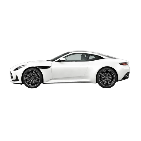 Aston Martin DB12 2025 branco, vista lateral (voltada para a esquerda)