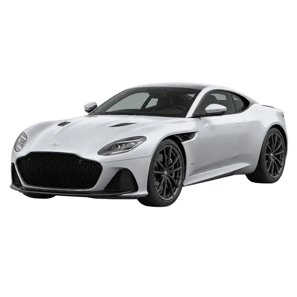 Aston Martin DBS 2019 en plateado, vista frontal tres cuartos (hacia la izquierda)