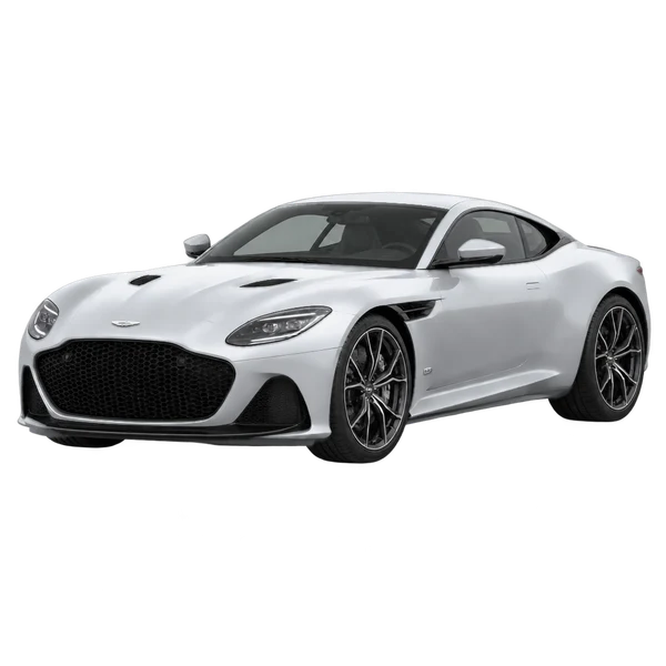 Aston Martin DBS 2026 prata, vista dianteira em três quartos (voltada para a esquerda)