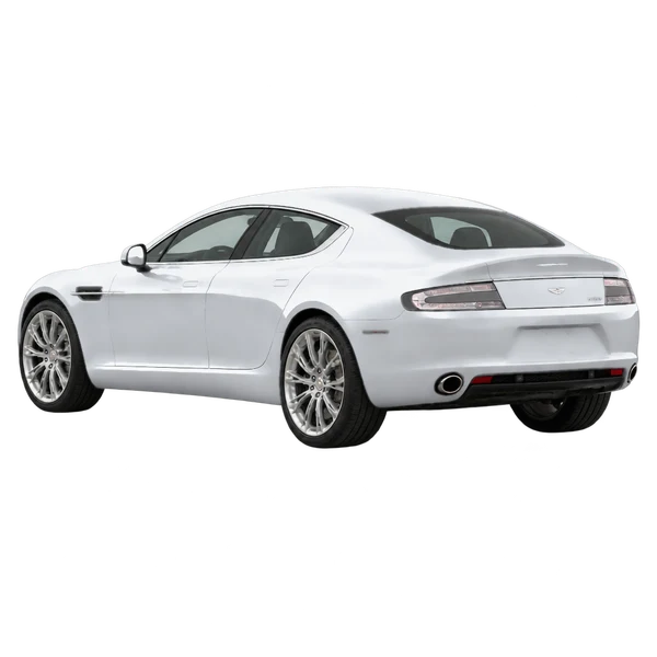 Aston Martin Rapide 2012 باللون فضي، منظر ثلاثة أرباع خلفي (باتجاه اليسار)