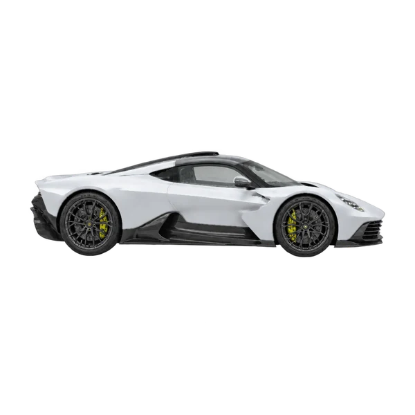 Aston Martin Valhalla 2026 en plateado, vista lateral (hacia la derecha)