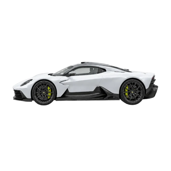 Aston Martin Valhalla 2027 en plateado, vista lateral (mirando a la izquierda)