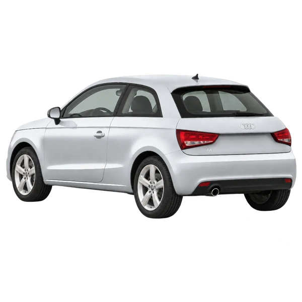 Audi A1 2010 باللون فضي، منظر ثلاثة أرباع خلفي (باتجاه اليسار)