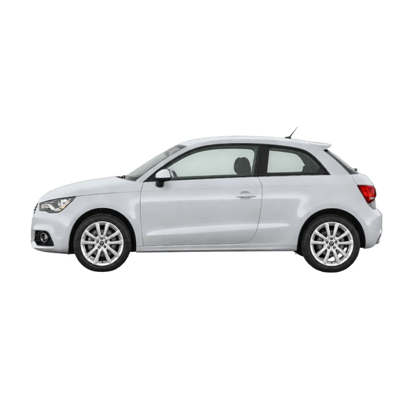 Audi A1 2010 باللون فضي، منظر جانبي (متجه إلى اليسار)
