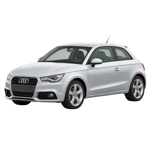 Audi A1 2013 باللون فضي، منظر منظر أمامي بزاوية ثلاثة أرباع (متجه لليسار)