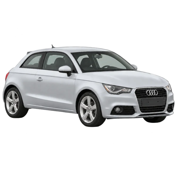 Audi A1 2013 باللون فضي، منظر زاوية ثلاثة أرباع أمامية (باتجاه اليمين)