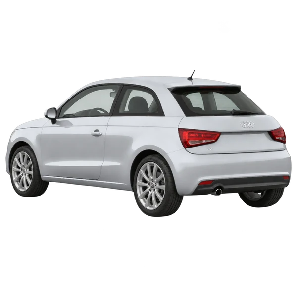 Audi A1 2014 باللون فضي، منظر ثلاثة أرباع خلفي (باتجاه اليسار)