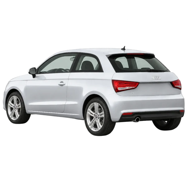 Audi A1 2015 باللون فضي، منظر ثلاثة أرباع خلفي (باتجاه اليسار)