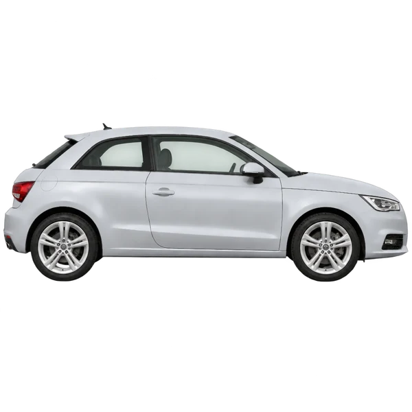 Audi A1 2015 باللون فضي، منظر منظر جانبي (باتجاه اليمين)