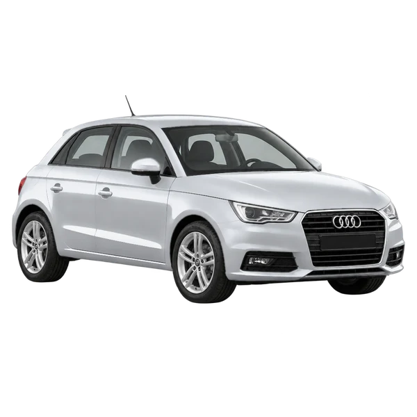 Audi A1 2016 باللون فضي، منظر منظر أمامي بزاوية ثلاثة أرباع (متجه لليسار)