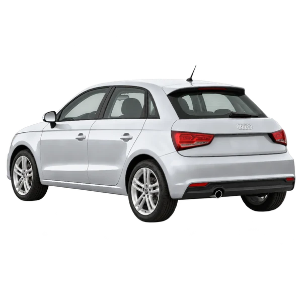 Audi A1 2016 باللون فضي، منظر ثلاثة أرباع خلفي (باتجاه اليسار)