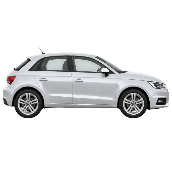 Audi A1 2016 باللون فضي، منظر منظر جانبي (باتجاه اليمين)